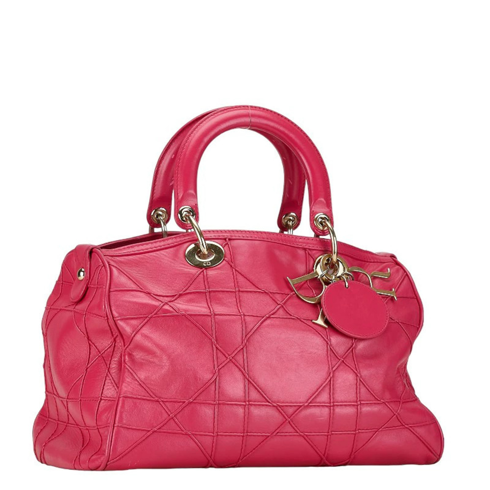 Dior Granville Cannage Handbag Shoulder Bag Pink Leather - Picture 3 of 8